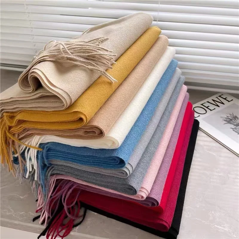 Winter Shawl and Wrap Bandana Pashmina Tassel Female Foulard Thick Blanket Luxury Cashmere Bright Solid Colors Women Scarf