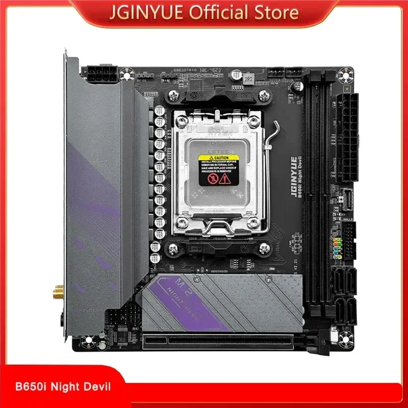 Материнская плата JGINYUE AM5 поддерживает процессор AMD Ryzen 7/8, двухканальную память DDR5, оперативная память ITX B650i Night Devil