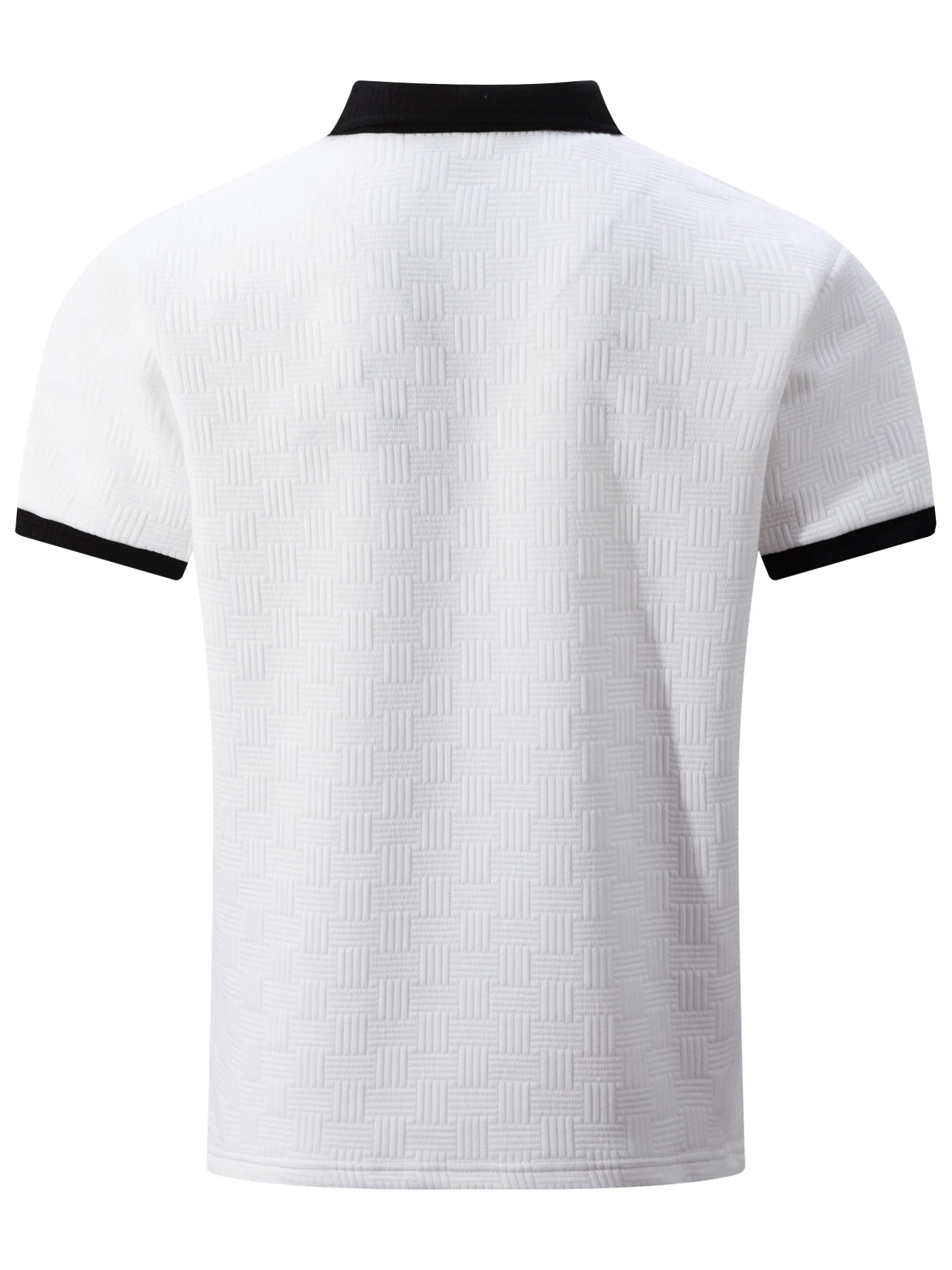 Men's Contrast Collar Short Sleeve Polo Shirt, Jacquard Textured Knit Tops, 3‑Button Placket Casual Summer Slim Fit Tees for Men