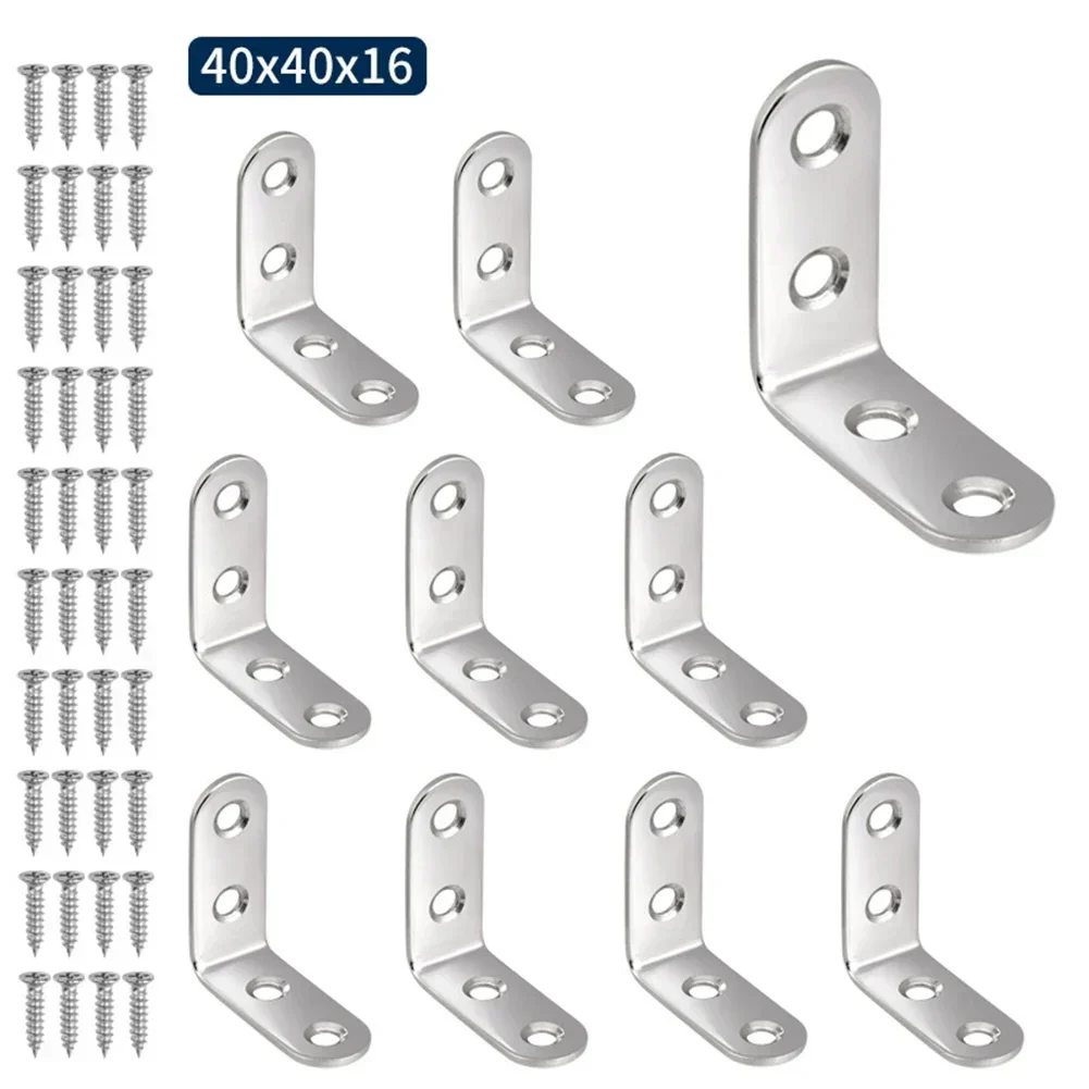 10PCS Stainless Steel Straight Corner Bracket Connectors Code Right Angle Support Furniture Fixing Reinforced Hardware L Shape