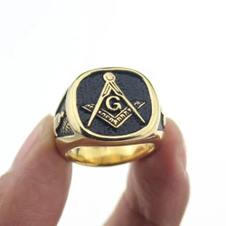 Free Mason Freemasonry 316L Stainless Steel Band Masonic Ring Gold Color