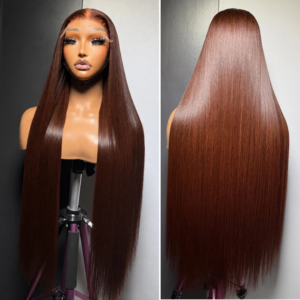 40inch 13x6 Chocolate Brown Colored Human Hair Lace Front Wigs #4 Colored HD Lace Frontal Wigs Straight Honey Blonde Human Hair Wigs
