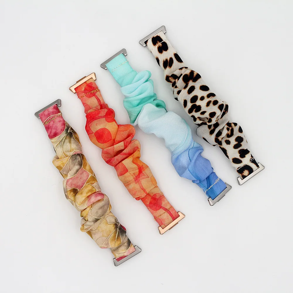 Leopard Printed Watch Strap for Huawei Fit 3/ Fit 4 Pro/ Fit 5 Smartwatch Replacement Band Elastic Nylon Scrunchie Bracelet