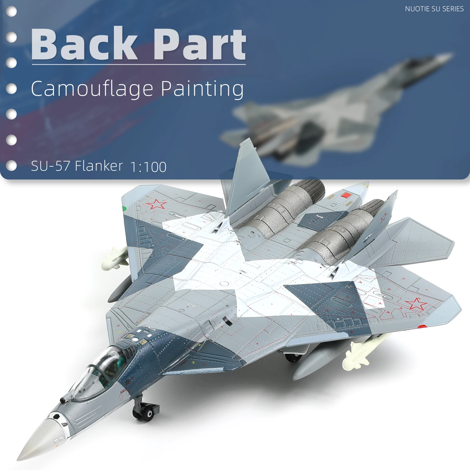Su-57 Snow Split Version Fighter Model 1:100 Die-Cast Metal Military Aircraft Collection Gift