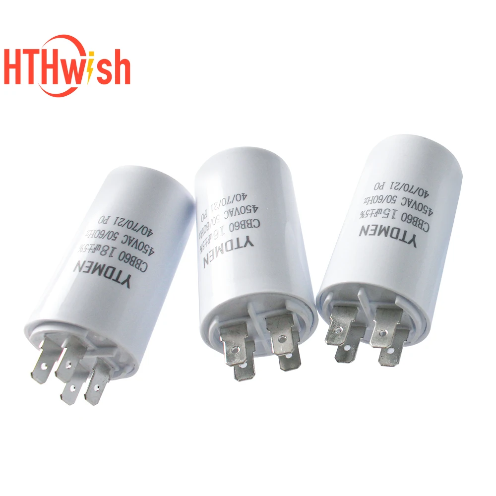 1/2 Stück CBB60 Anlaufkondensator 450 VAC 4-polige Motorlaufkondensatoren 5 % 450 V 4uf-60uf für Waschmaschine Luftkompressor Wasserpumpe