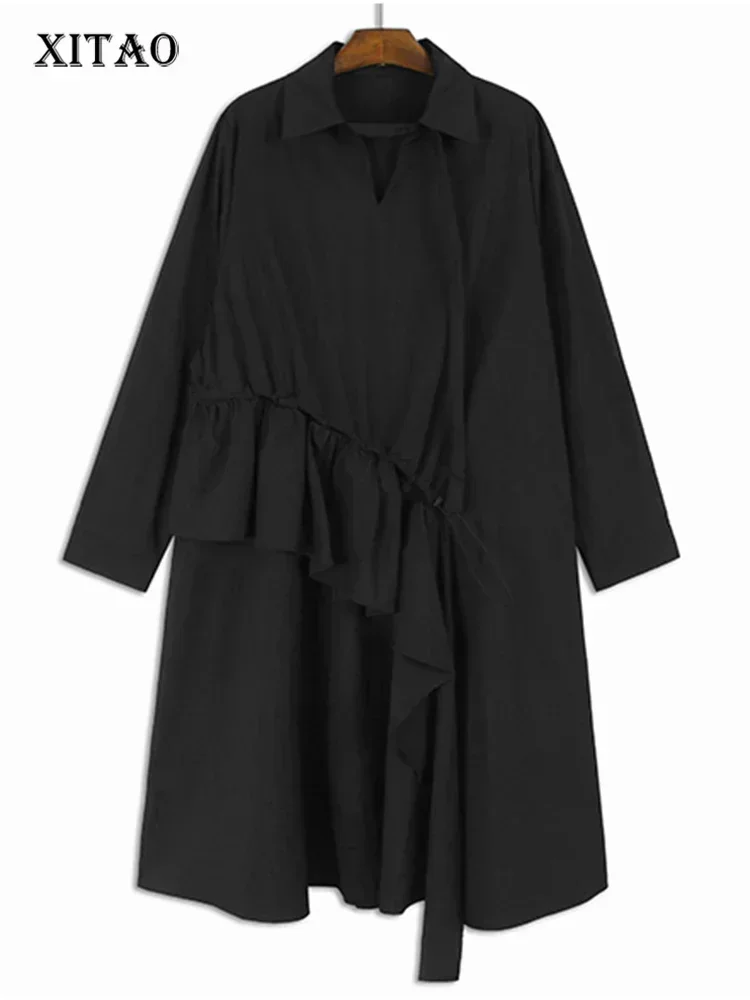 

XITAO Full Sleeve Solid Color Turn Down Collar Dress Loose Casual All-match Fashion Slimming Spring Women New Dress LJ1059