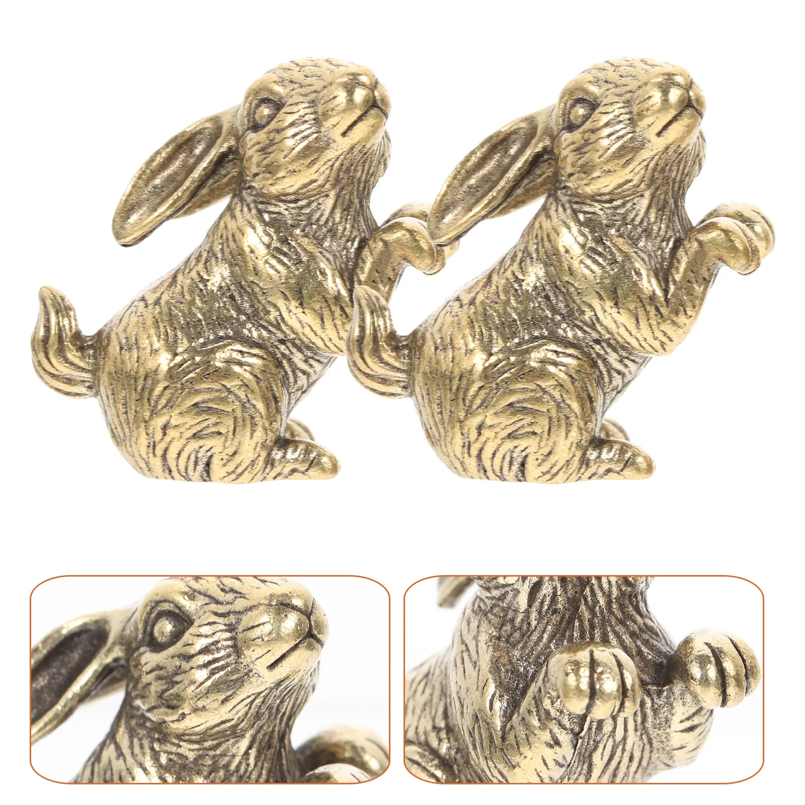 

2Pcs Brass Rabbit Ornament Retro Style Small Bunny Decoration for Car Office Desktop Home Decor Exquisite Craft