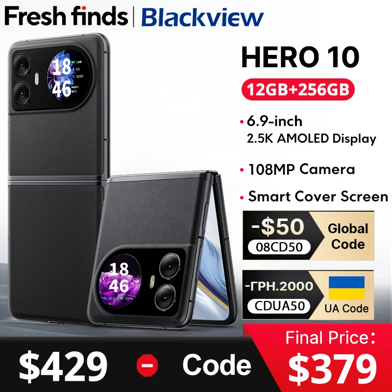 World Premiere Blackview HERO 10 Smartphone 6.9 inch AMOLED Folding Display 12GB 256GB MTK Helio G99 108MP Camera 45W Charging