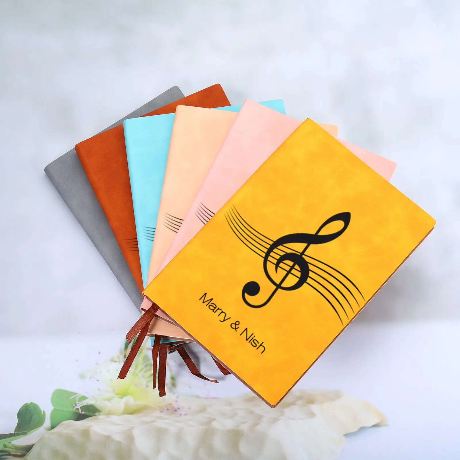 

Personalized Notebook Custom Name Music Note Pattern Journal Leather Notebook Gifts for Anniversary Birthday Lined A5 Notepad