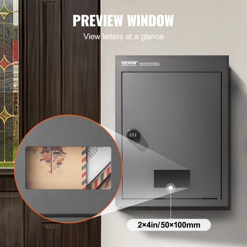 Through The Wall Drop Box, Heavy Duty Steel Through the Wall Mailbox with 2.8-7.9