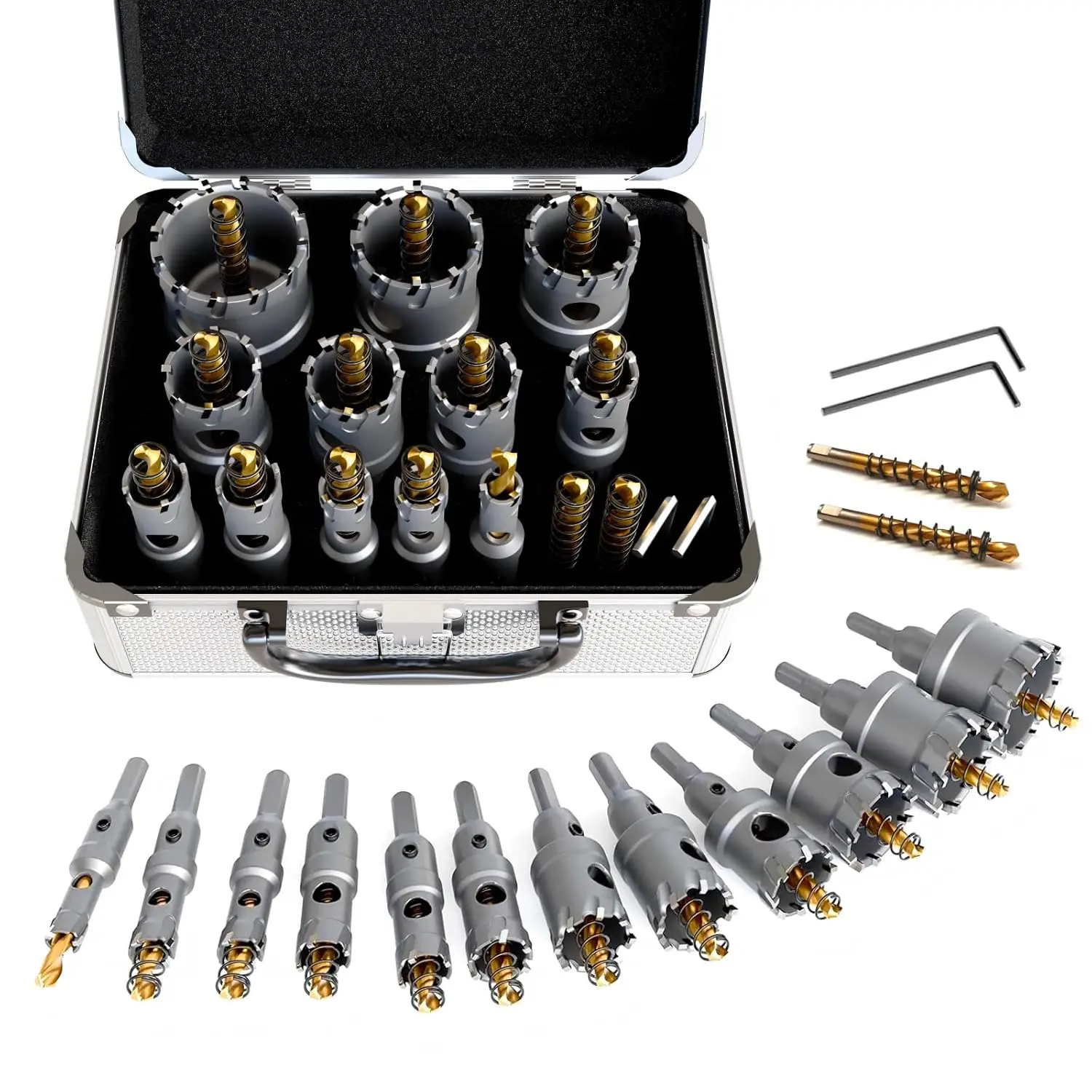 

16 Pcs Heavy Duty Carbide Hole Saw Set for Metal,TCT Cutter,Titanium Drill&L-Wrench,Alloy Hardness Upgrade for Stainless Steel