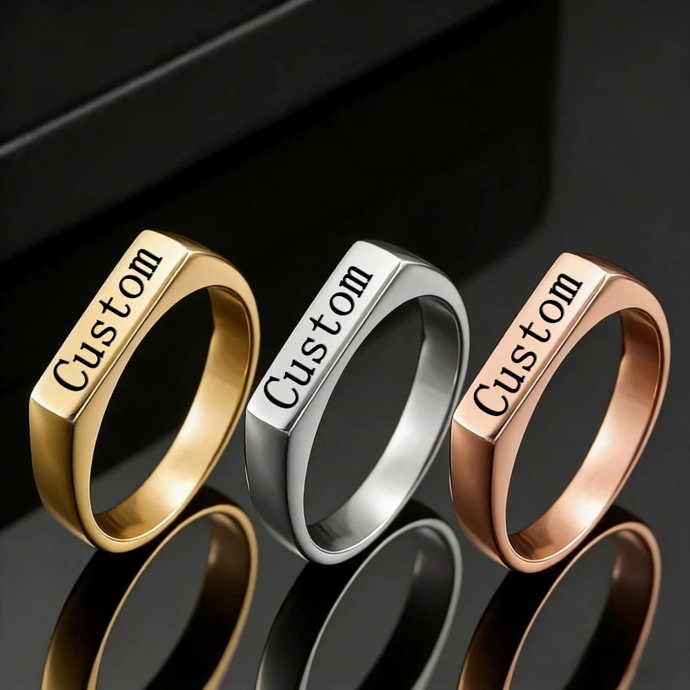 Customized Engrave Name Photo Ring Stainless Steel Personalized Family Lover Engagement Wedding Logo Rings Jewelry Gifts