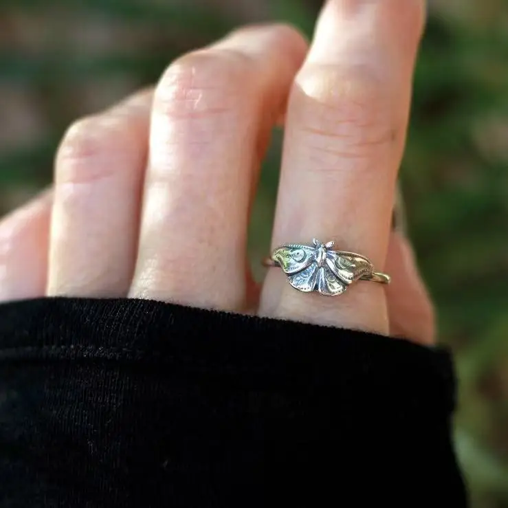 Vintage Death Moth Statement Ring, Retro Engraved Luna Moth Ring, Gothic Insect Stack‑able Jewelry, Unique Gift for Women Men view 5
