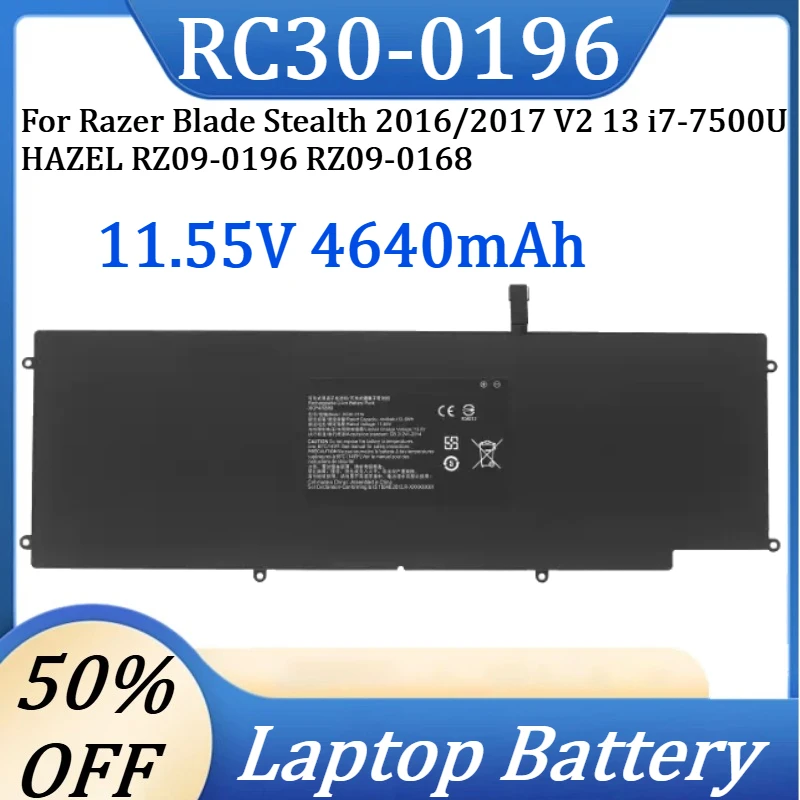 New RC30-0196 RZ09-0196 11.55V 4640mAh Laptop Battery for Razer Blade Stealth 2016/2017 V2 13 i7-7500U HAZEL RZ09-0196 RZ09-0168