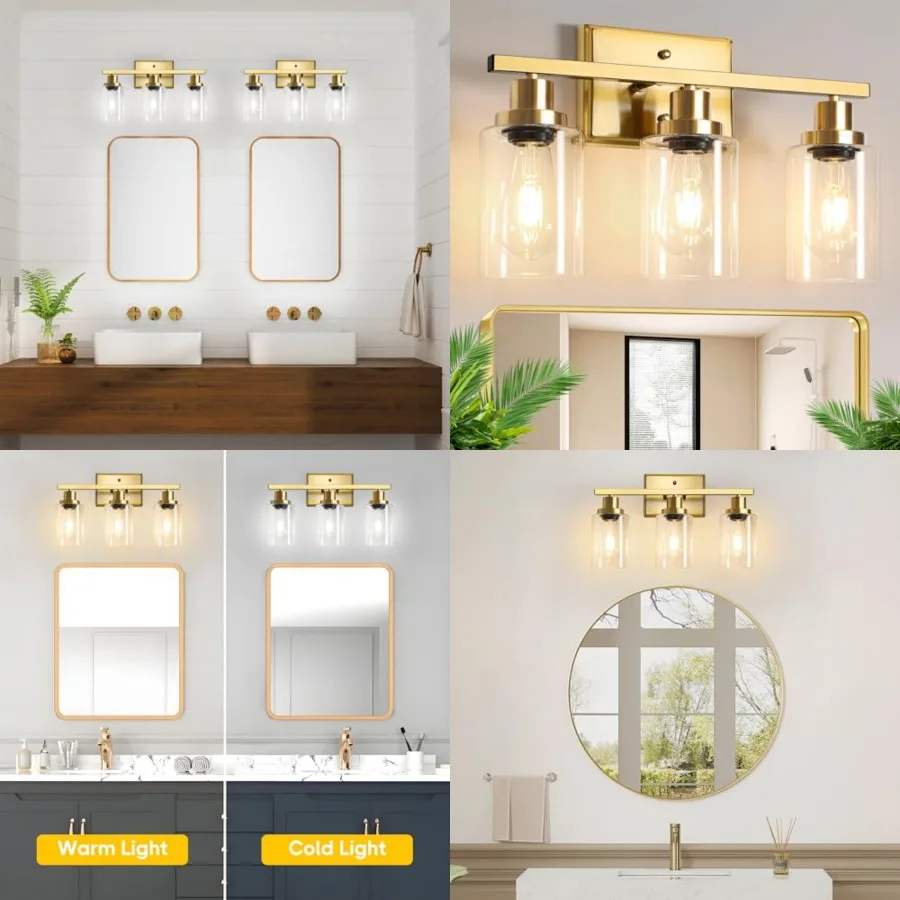 Bathroom Vanity Light Fixtures, Wall Sconces ing with Clear Glass Shade, Wall Lights for Mirror, Kitchen, Living Room, Gallery,