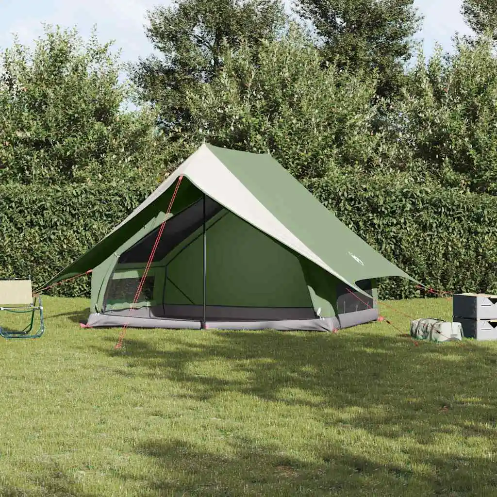 Tente familiale avec toit, verte et blanche, 315 x 286 x 200 cm, équipement de camping pliable et portable pour l'extérieur, auvent anti-UV
