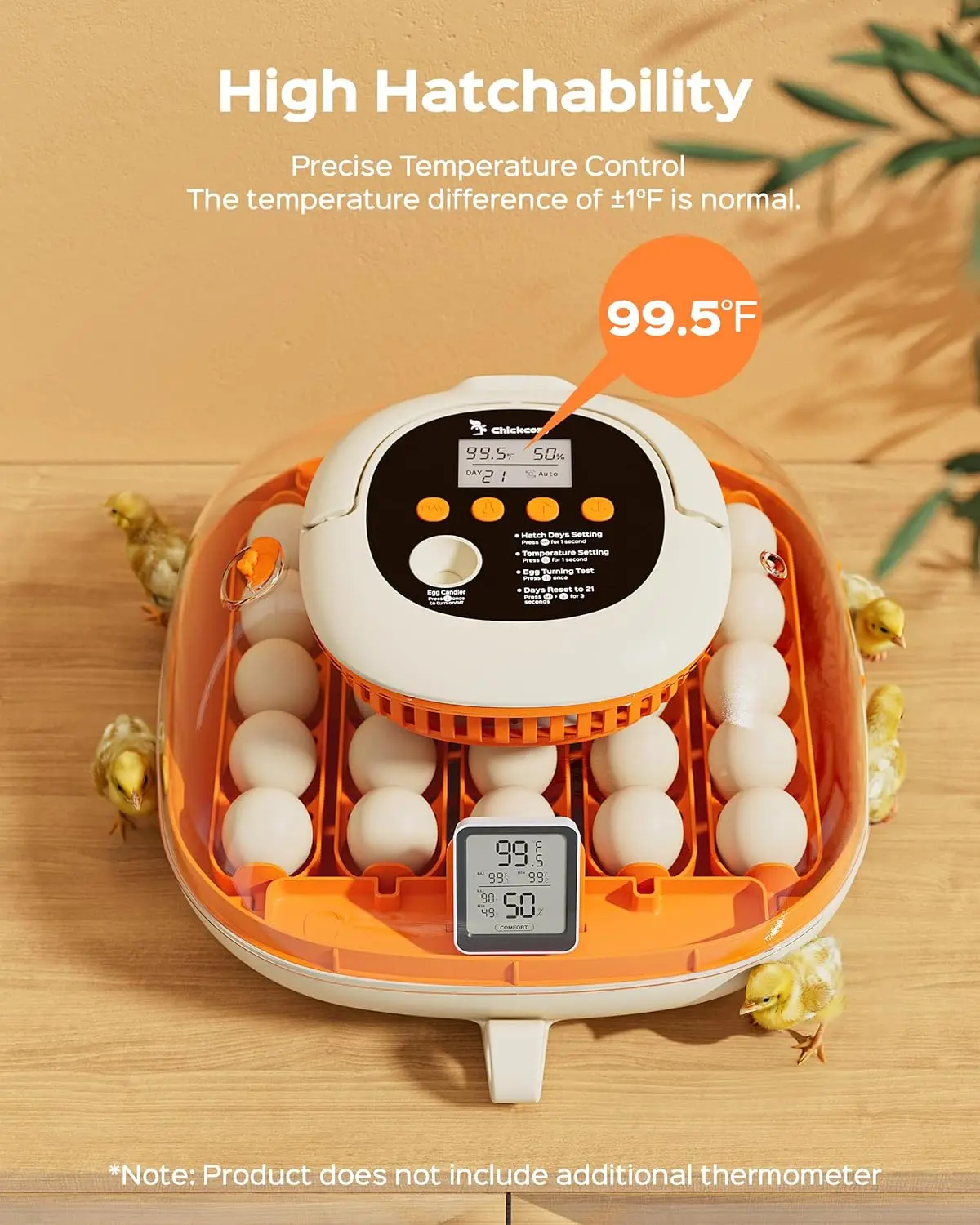 

[2024 Upgrade] 25 Egg Incubator, Automatic Egg Turner with Thermometer Seat and Humidity Control, Egg Candler, 360° View