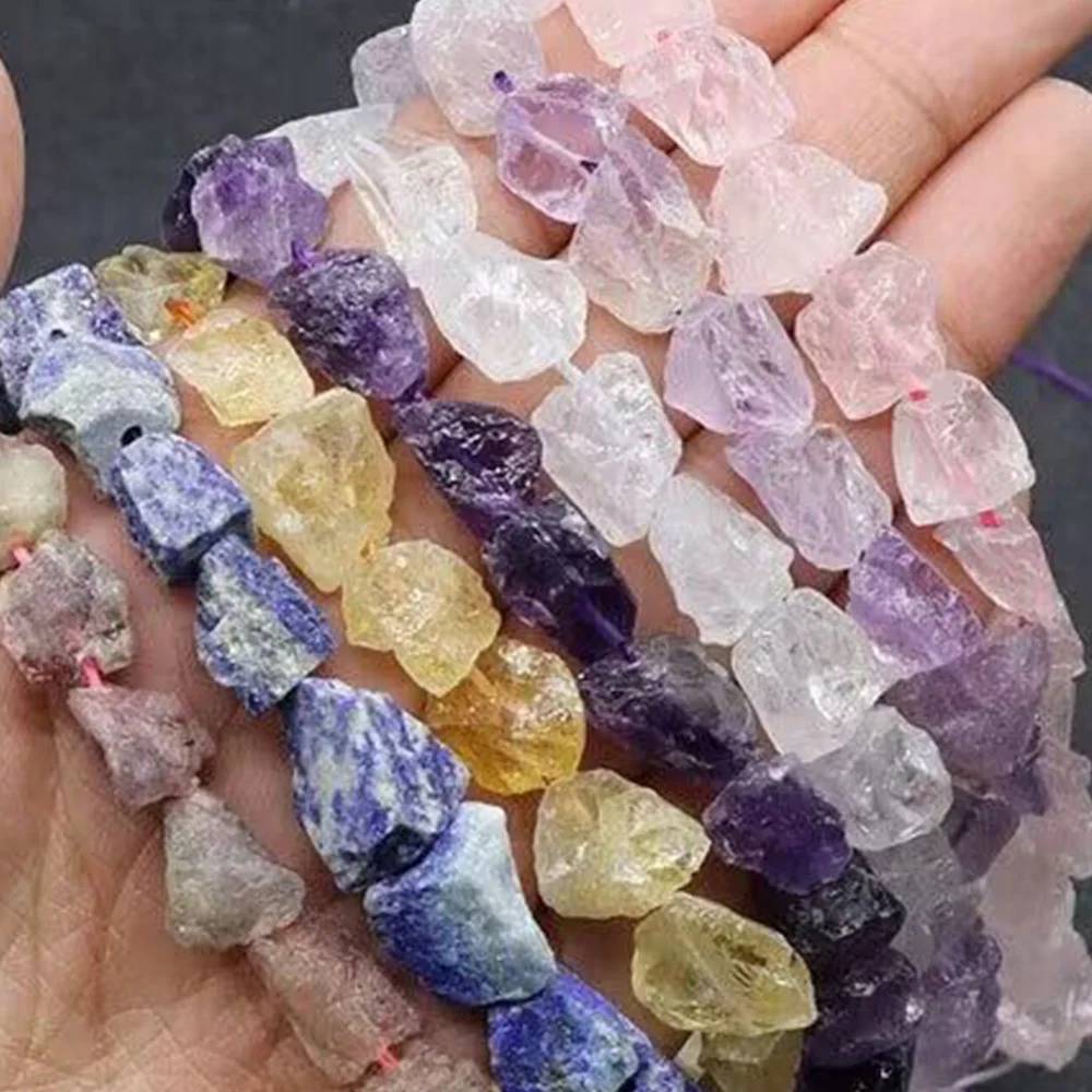 10-12mm Natural Irregular Stone Beads for Jewelry Making Supply 1 String Healing Raw Rough Amethyst Citrine Rose Quartz Gemstone