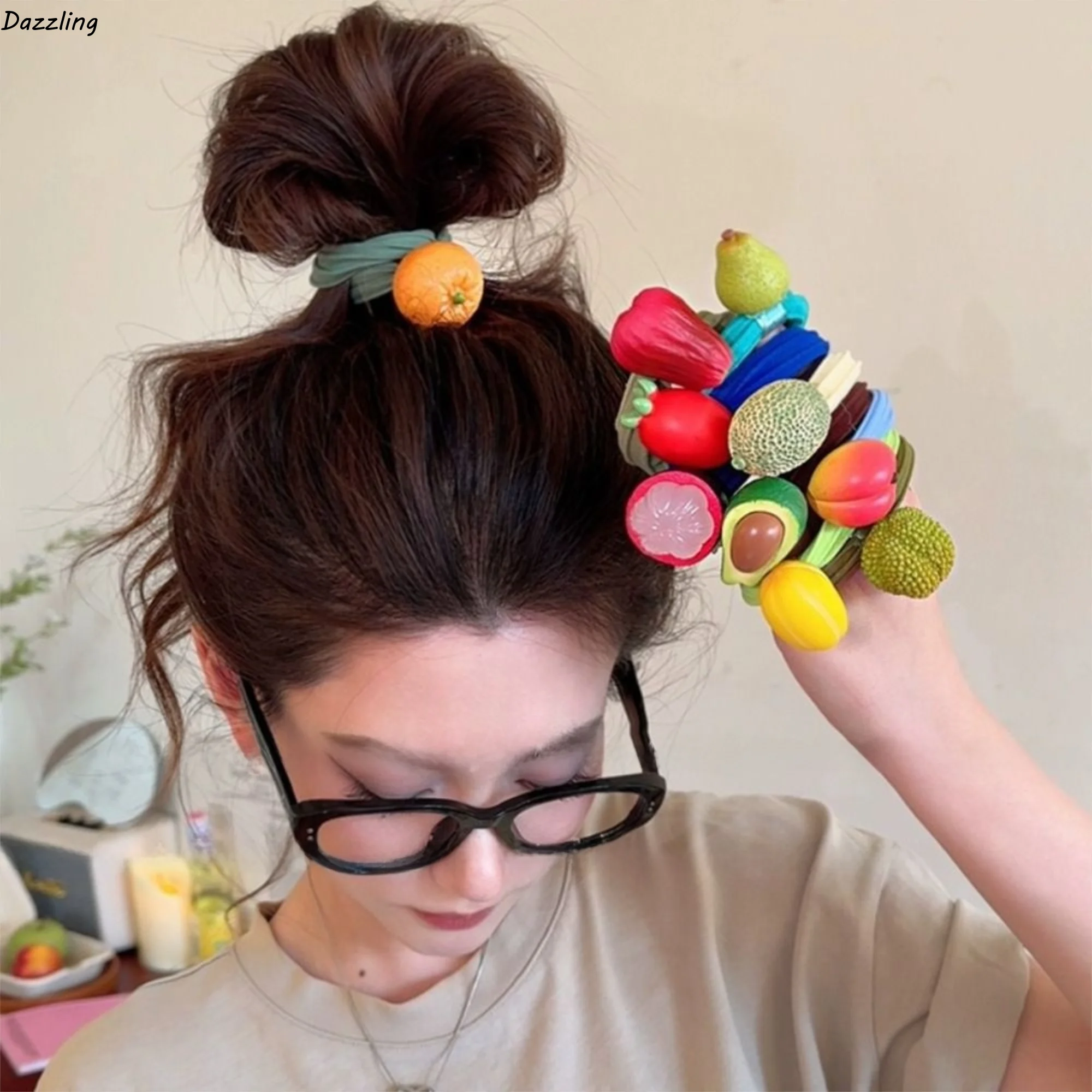 

Hair Tie Fruit Hair Rope Cute Hair Ring Ponytail Holder Rubber Band Korean Style Hair Accessories Colorful Hair Scrunchies