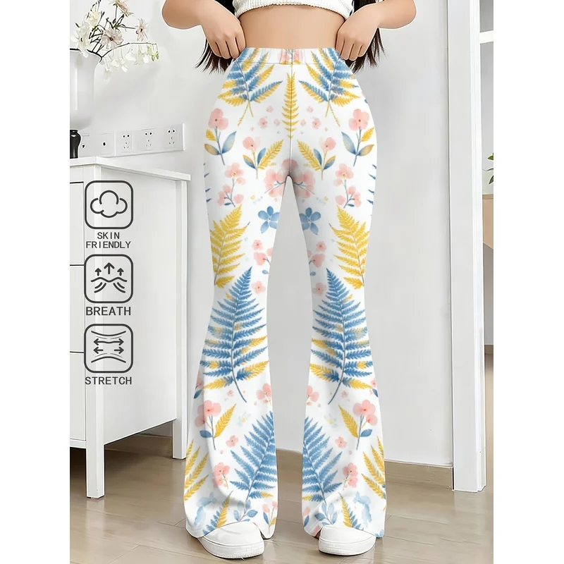 Girls All Over Print Flare Pants Stretchy Bell Bottom Leggings Elastic Waist Pants for Tween Teens Back to School Outfit