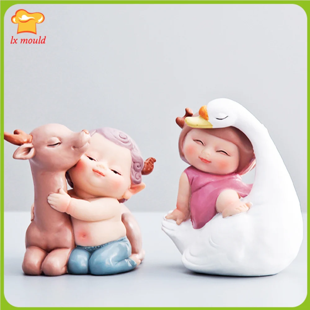 Little Princess Silicone Mold Baking Chocolate Jelly Candle Plaster Resin Tool 3D Elf & Deer, Swan