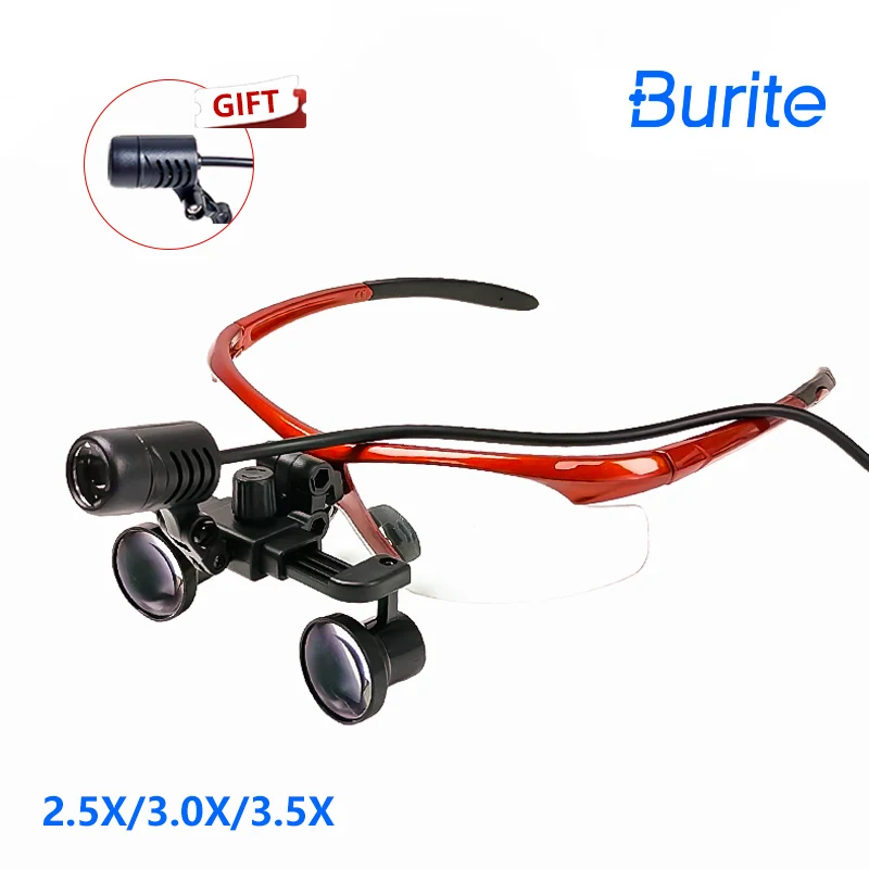 Burite Dental Galileo 2.5/3.5x Loupes Dental Magnifier Lab Medical Magnification Binocular LED Headlight 5W Headlamp  Surgery