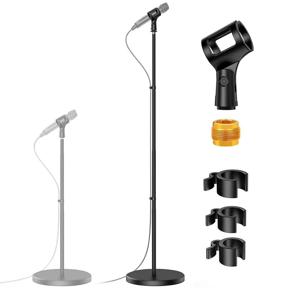 

Free Shipping Telescopic Mic Stand, Height Adjustable from 22\ to 68\ Microphone Stand Floor Weighted Base Boom Mic Arm Stand fo
