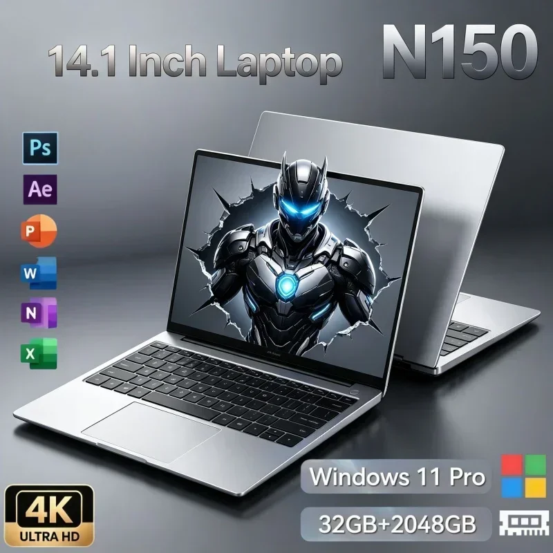 14.1 Inch Intel N150 Laptop 32GB RAM 2TB SSD Windows 11 Office Notebook Portable Business Gaming Daily Use Laptop Computer