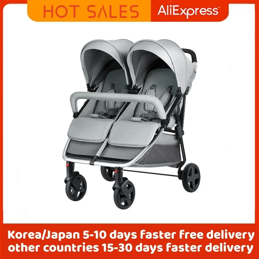 Twin baby stroller double seat stroller can sit and lie down, one key fold light-weight double baby stroller with high quality