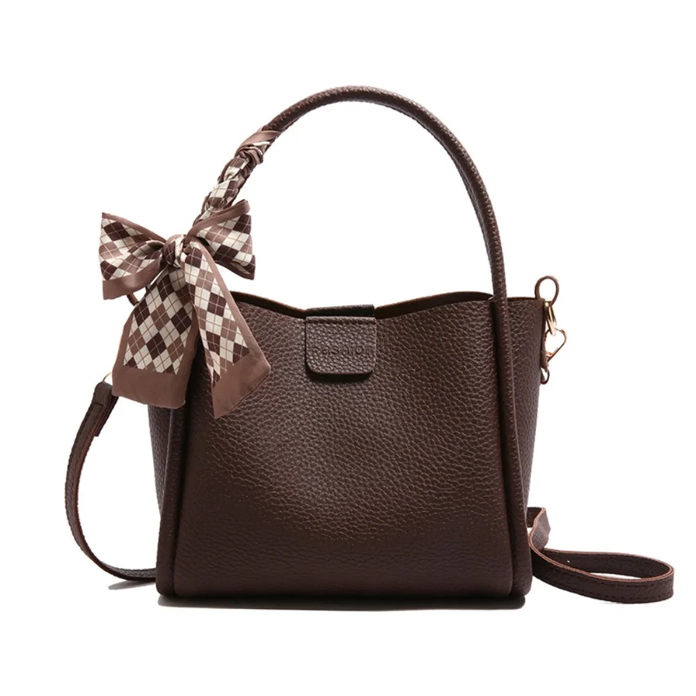 

Casual Minimalist Pu Leather Bucket Bag Solid Color with Ribbon Crossbody Bag Versatile Korean Style Women 's Handbag Outdoor