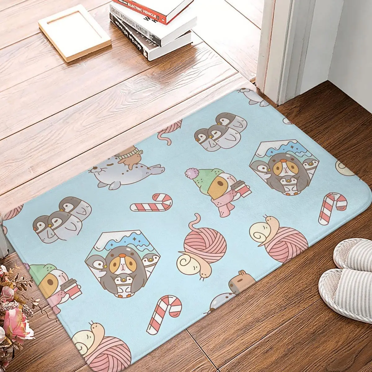 Non-slip Doormat Bubu The Guinea Pig South Pole Holiday Living Room Bedroom Mat Prayer Carpet Flannel Pattern Decor