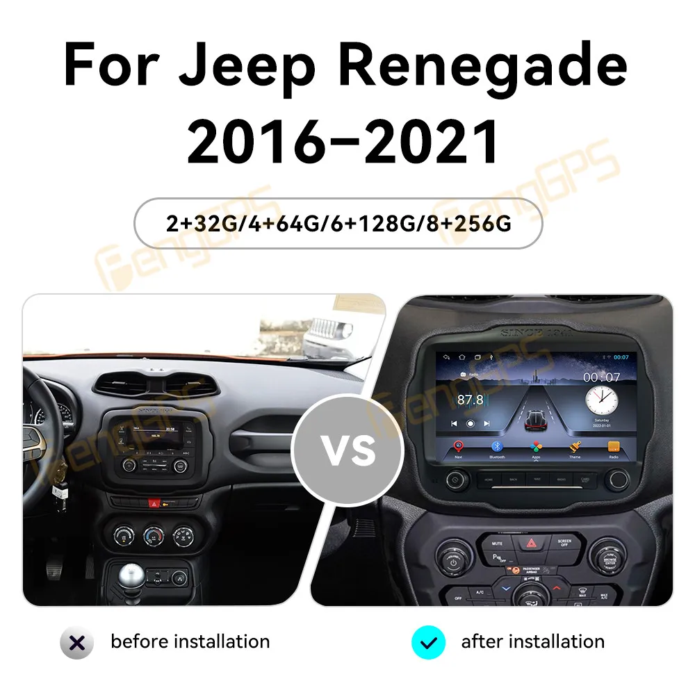 9 Inch Android 13 Car Radio CarPlay For Jeep Renegade 2016-2021 Touch Screen Multimedia Player GPS Navigation Head Unit DSP BT