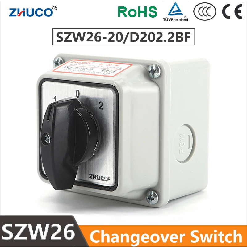 ZHUCO SZW26/LW26-20 20A 3 Position 2 Pole 8 Screw Selector Changeover Rotary Cam Switch With Waterproof And Dustproof Sealed Box