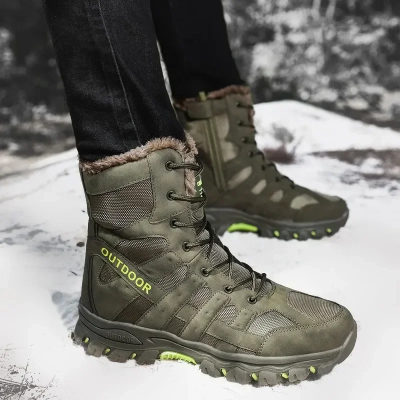 Winter Tactical Combat Men Boots Outdoor Men Walking Hiking Shoes Breathable Non-slip Men Ankle Boots Plush Keep Warm Snow Boots