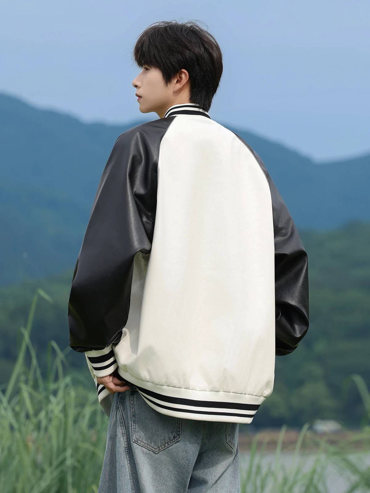 فضفاض عادية الرجال الجلود Jaet البيسبول Sle الخريف ارتداء اللون بلو عالية الإحساس الشارع Sle ملابس خارجية للمراهقين