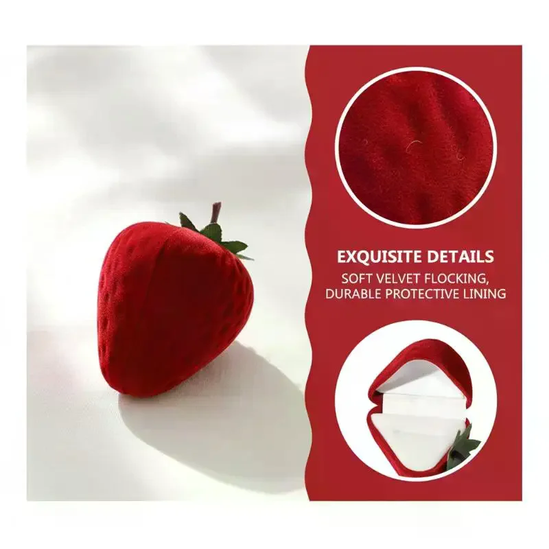 Strawberry Shaped Velvet Ring Box Creative Jewelry Storage Holder Romantic Gift for Wedding Proposal Engagement Use