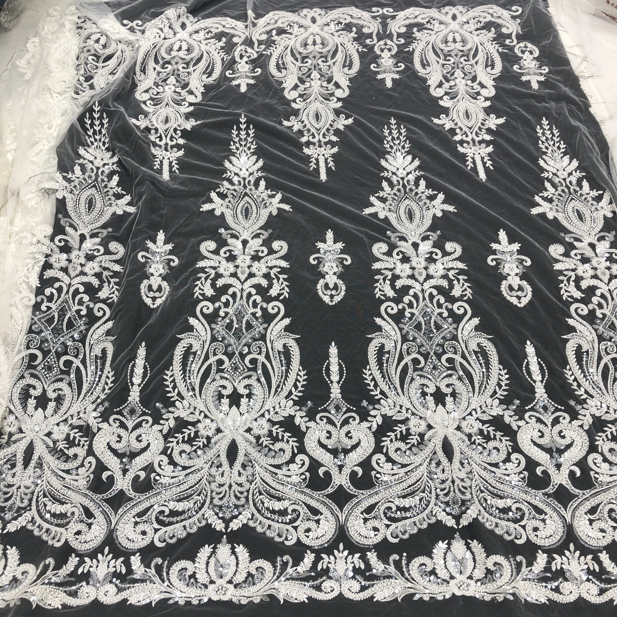 1yard Luxury High-Quality Sequin Beads Embroidered Lace Fabric Suitable For Private Custom Wedding Dresses