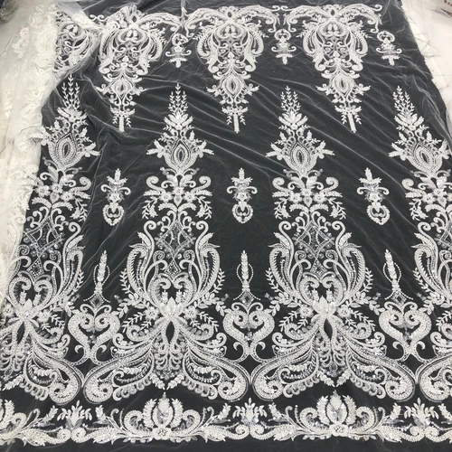 Imagen 2 del producto Tela de encaje bordado con cuentas de lentejuelas de alta calidad, lujo, 1 yarda, adecuada para vestidos de novia personalizados privados