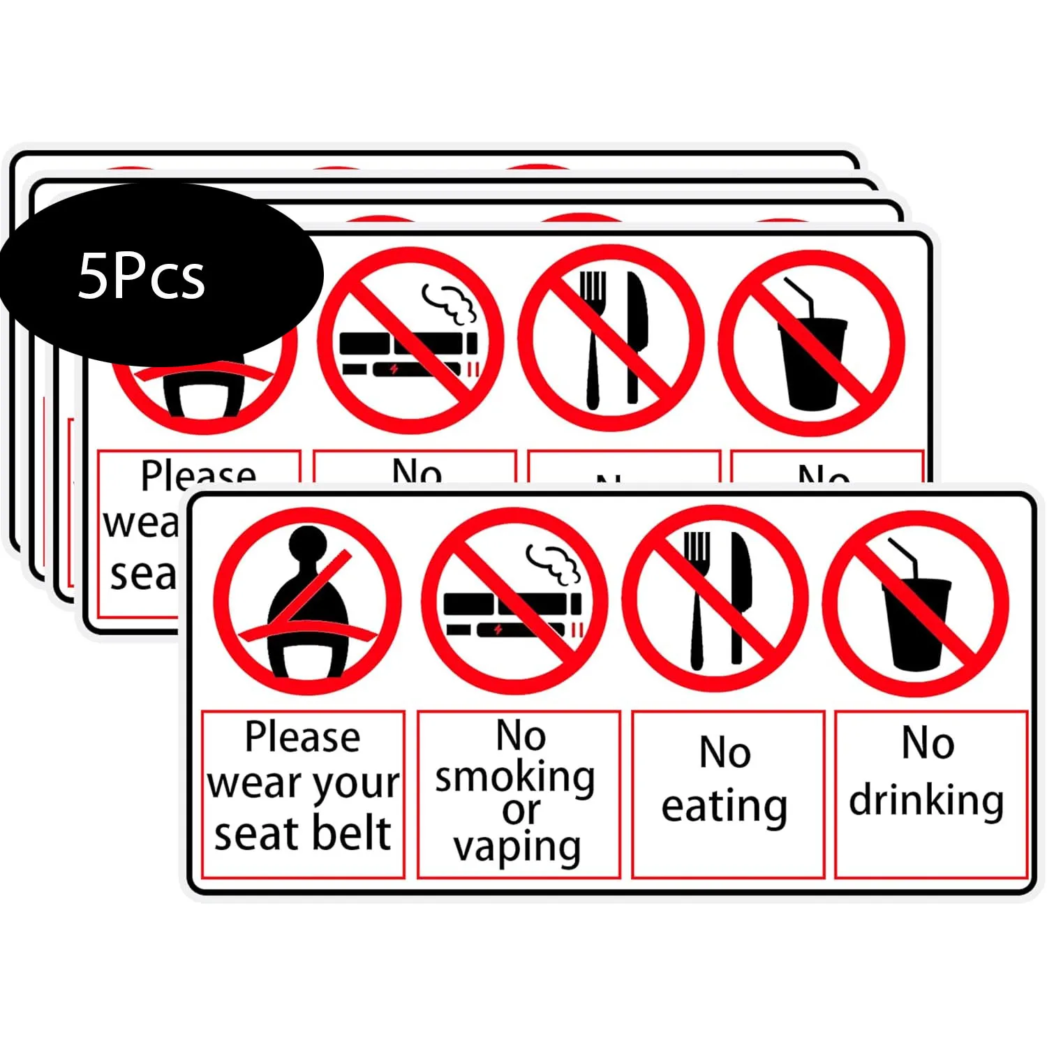 حزام الأمان يجب ارتداؤه ملصق 5 قطعة لا الأكل ولا شرب ممنوع التدخين علامة السلامة 2.76X6 بوصة ملصقات تحذير سلامة المركبات #4
