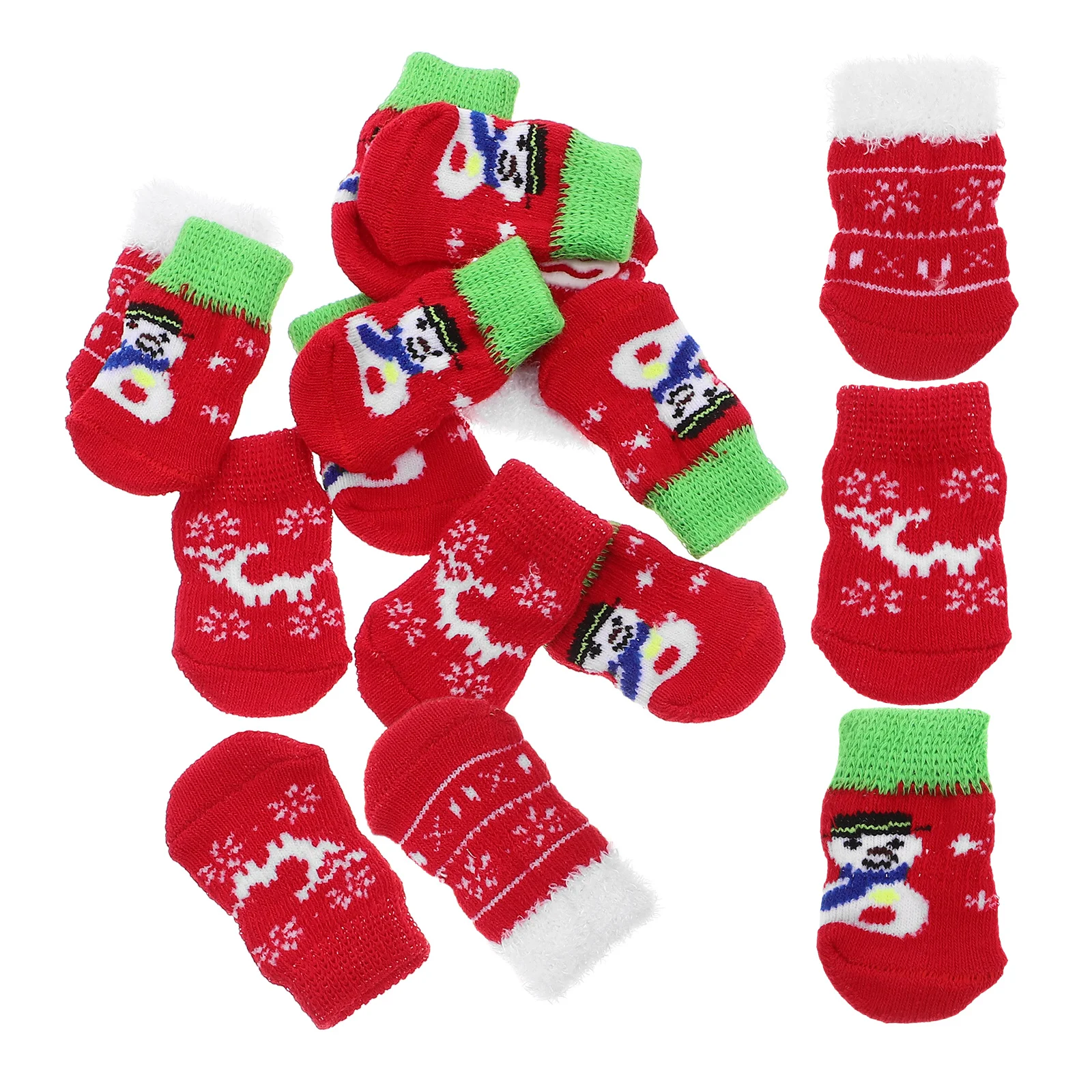 

4Sets Pet Christmas Socks Cotton Non-Slip Cartoon Pattern Safe Use Protect Cold Snow Ice Salt Dog Puppy Cat Socks