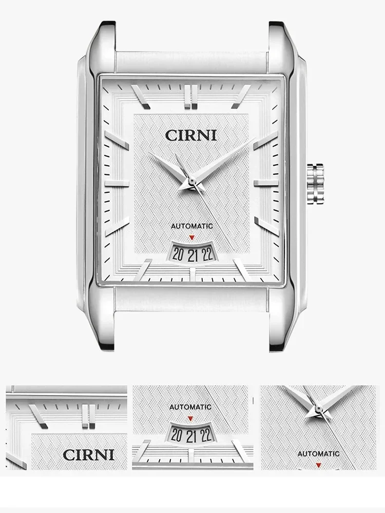 Luxury Dress Watch Automatic Men Business Self-Wind Mechanical Wristwatches CIRNI Rectangle Stainless Steel Calendar Clocks 2022