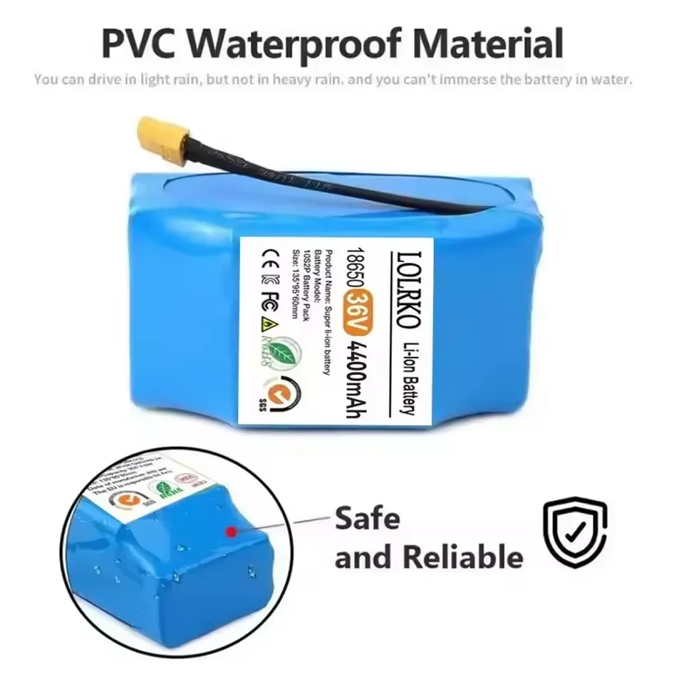 36V 4400mAh replacement battery 10S2P lithium battery for self balancing electric skateboard, single wheel suspension skateboard