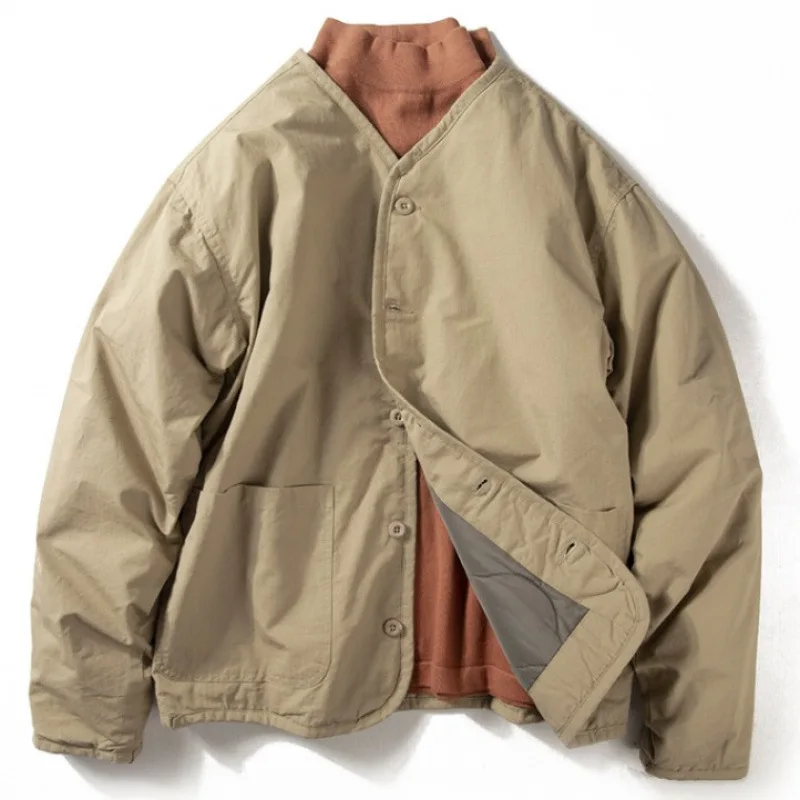 

Autumn Winter New Fashion Men's Solid Color Single-breasted Long Sleeve V-neck Quilted Coats Male Casual Trendy Simple Parkas