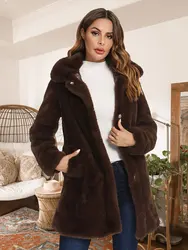 Giolshon inverno feminino casaco de lapela de pele do falso grosso quente fuzzy casaco de lã casaco de pele do falso cardigan fofo longo casaco fourrure