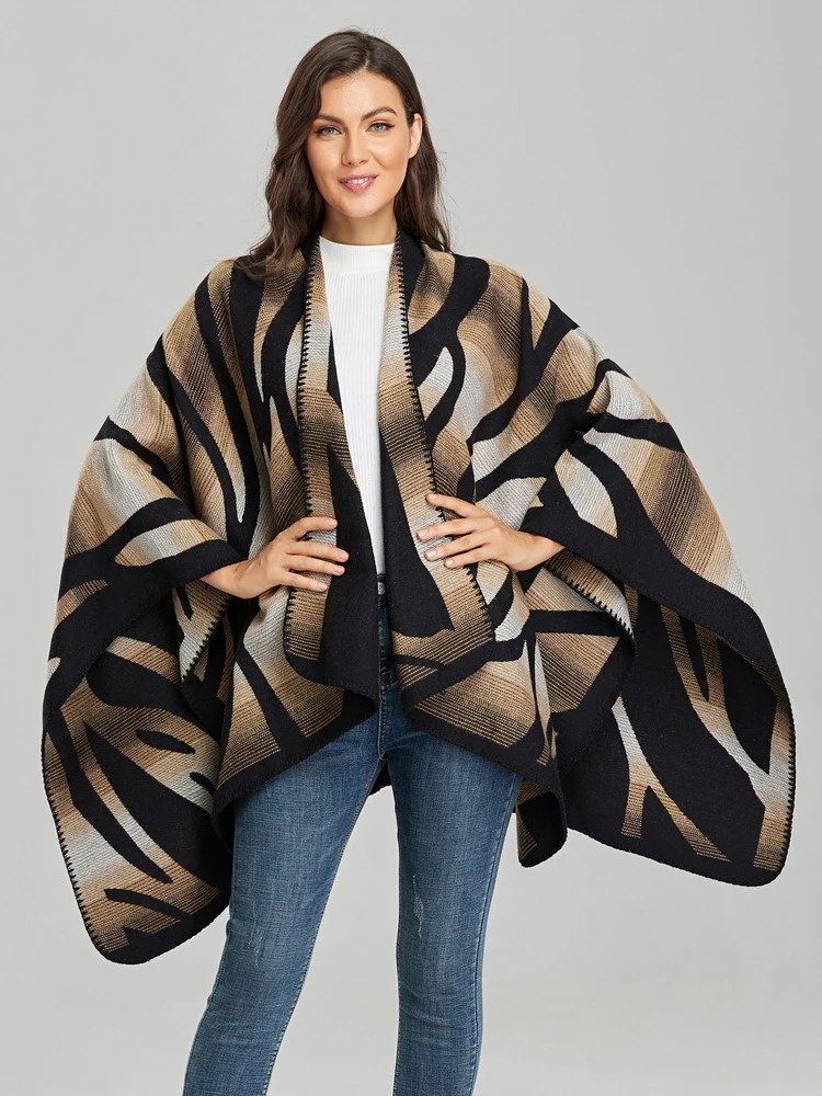 

Имитация кашемира, женская модель, винтажное зимнее искусственное женское Повседневное трикотажное теплое мягкое толстое одеяло с разрезом