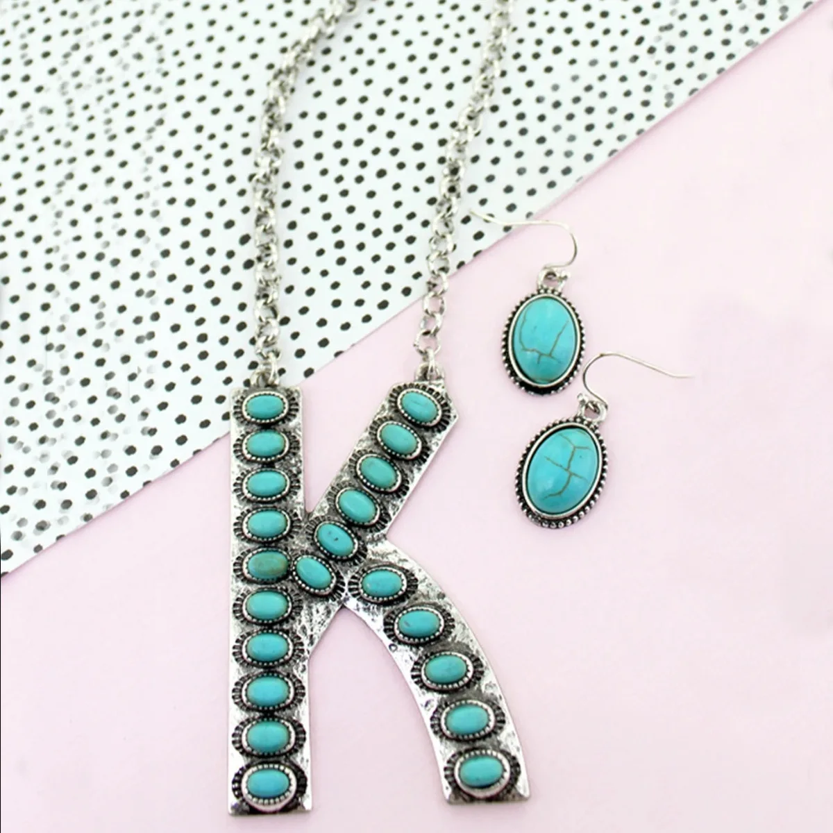 

Набор серег с буквами n 26, встроенных бирюзовым ретро-ювелирным изделием Sle Faion, висячие подвески, пара серег из ожерелья