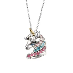 Colored Rhinestone Unicorn Necklace Cartoon Horse Pendant Necklaces For Girls Boys Children Jewelry Gifts