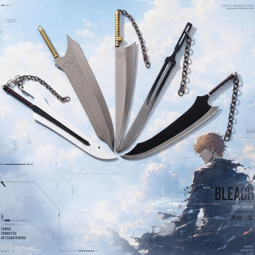 7.1inch Bleach Ichigo Thousand Year Blood War Katana Anime Cosplay Prop Sword Ninja Blade Sabre Multiple Styles Metal Toy Gift