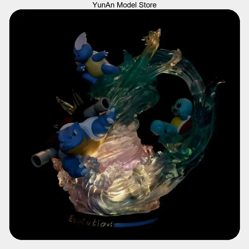 Image of Anime-Figur Modellstatue Sammlerstück Desktop-Dekoration Ornament 26cm Blastoise-Szene mit Beleuchtung Geschenke für Fans