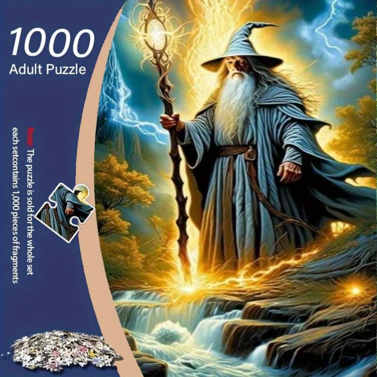 

1000 шт. пазл «Волшебный мир» в стиле фэнтези-волшебник — очаровательный волшебник с дизайном «Очаровательный волшебник» и «молния», безрамный рекордер